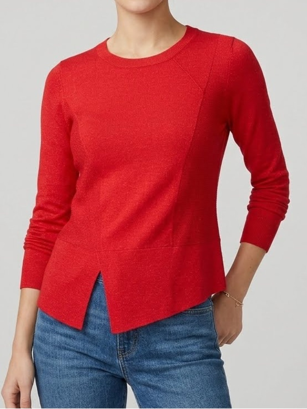 Lafayette 148 asymmetrical red wool blend sweater.